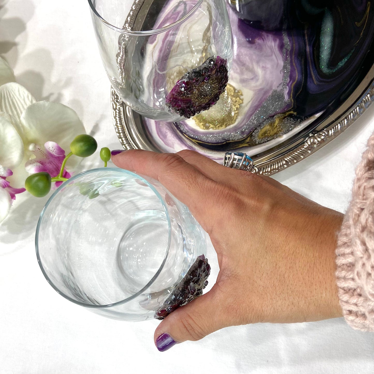 Purple Druzy Set of Glasses