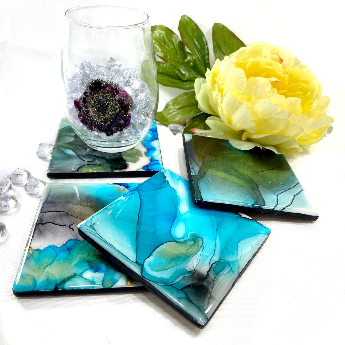 Alcohol Ink Coasters - Blue
