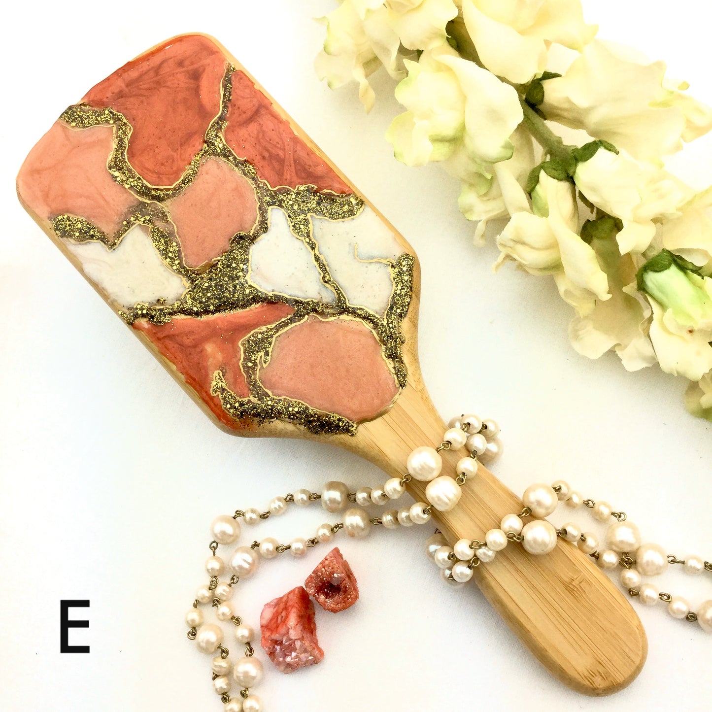 Rusty orange multi color resin art detangling spa hairbrush - Mamota Creative