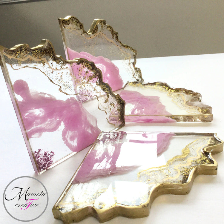 Pink geode set of coasters with smoke effect - Mamota Creative