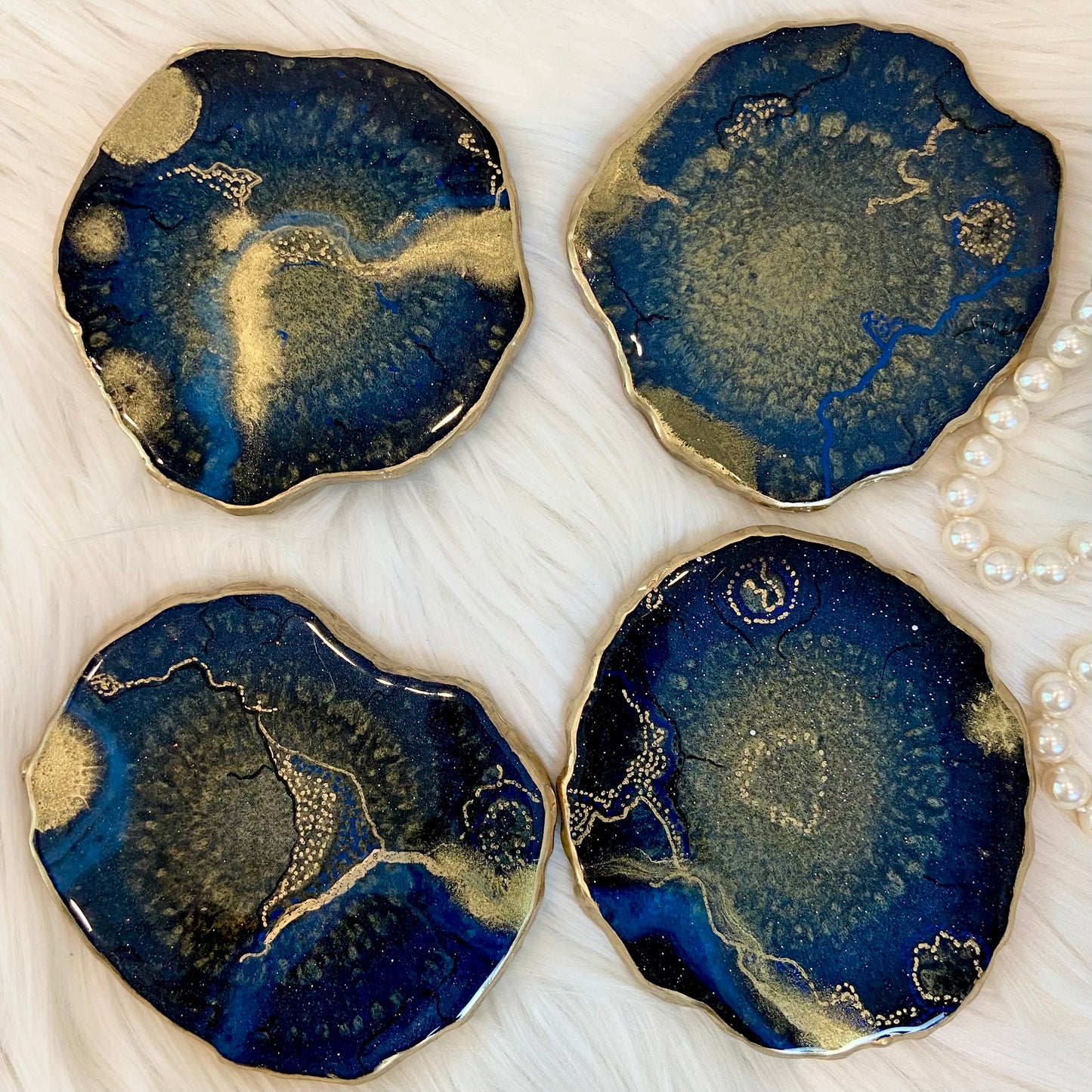 Blue Agate Resin Coasters - Set of 4