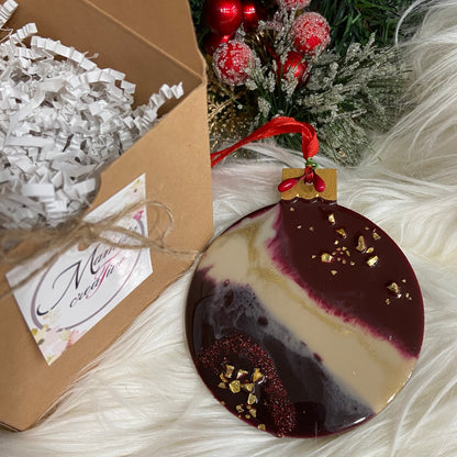 Round Flat Tree Ornament- Burgundy