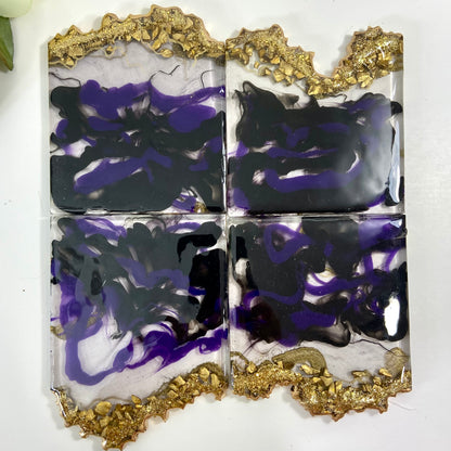 Purple and Black Square Geode Inspired Coasters