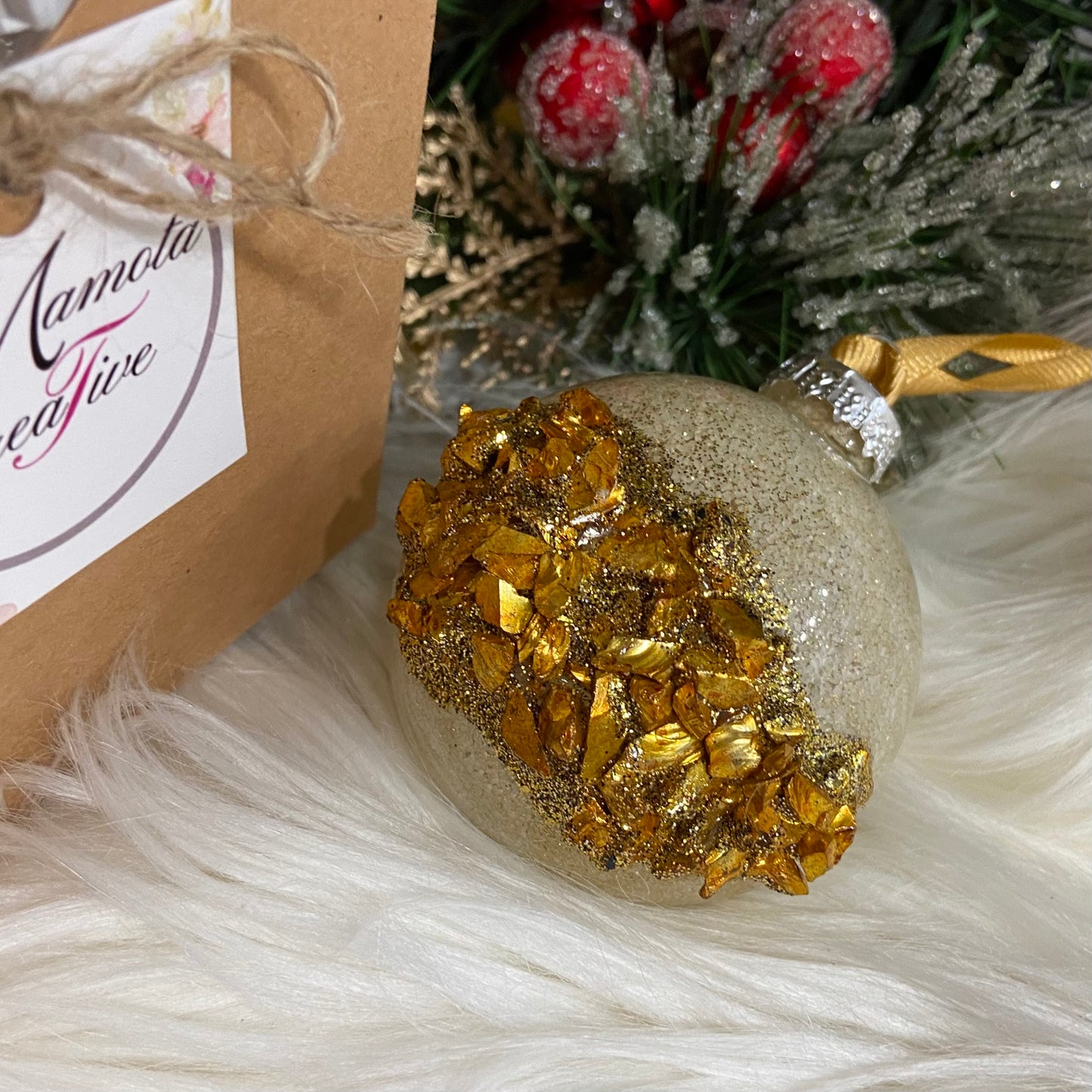 Gold Druzy and Sand Tree Ornament
