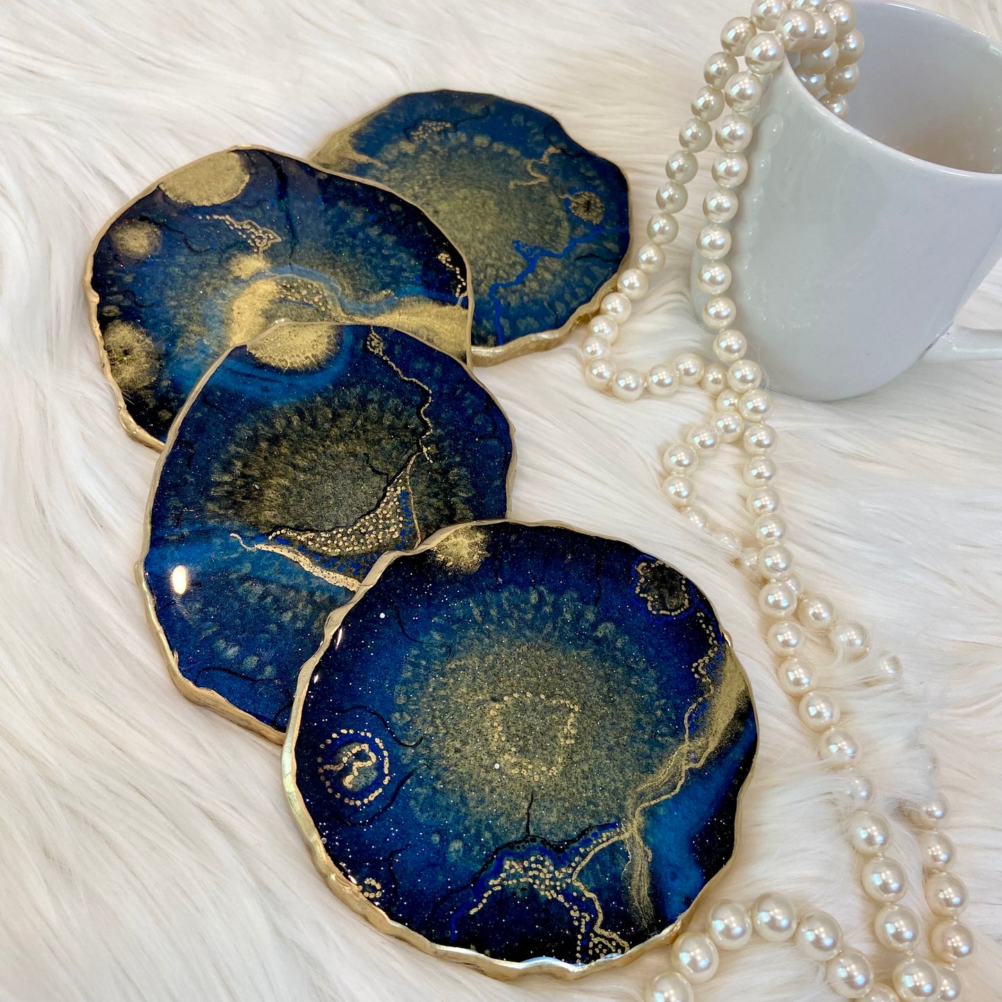 Blue Agate Resin Coasters - Set of 4