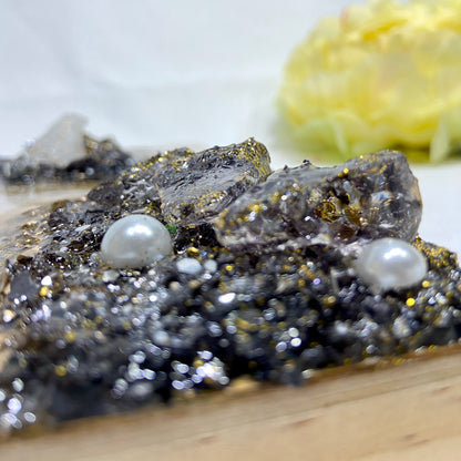 Black & White 3D Resin Geode Art with Crystals
