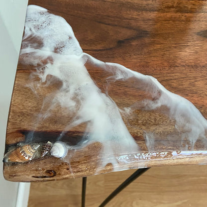 Live Edge Resin Console Table with Ocean Wave Design