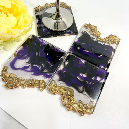 Purple and Black Square Geode Inspired Coasters
