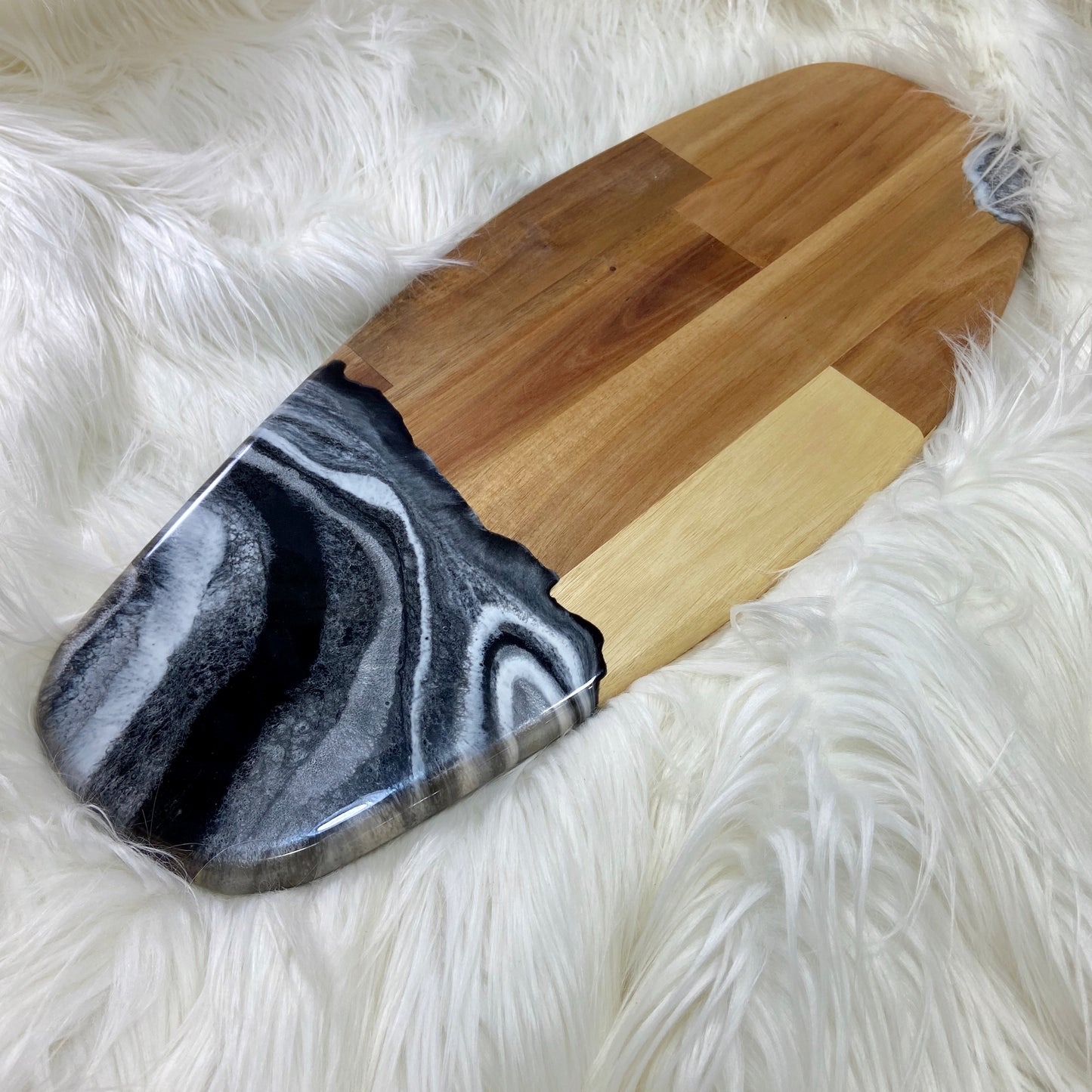 Modern Black and White Resin Pour Acacia Wood Serving Board