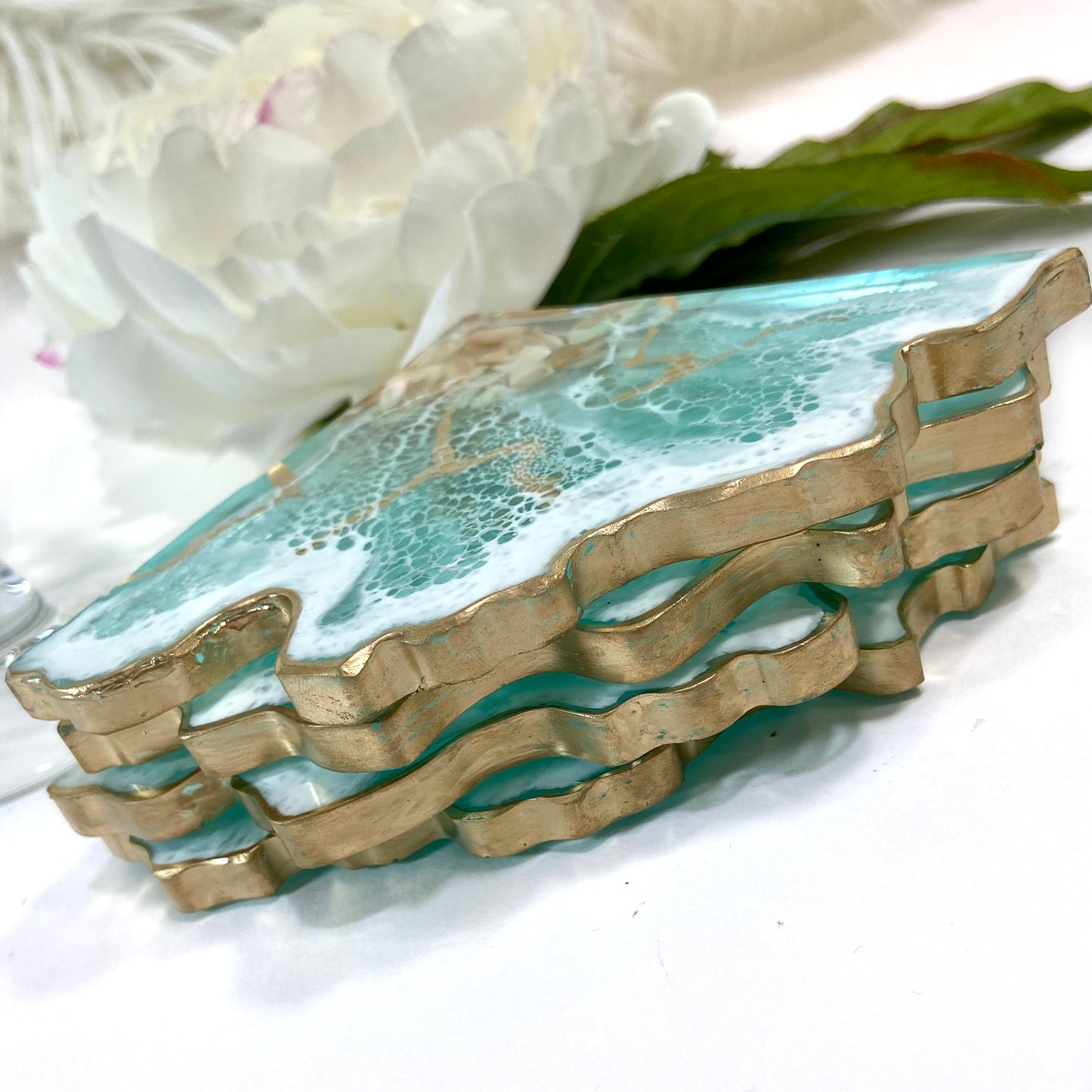 Transparent Turquoise Resin Art Coasters