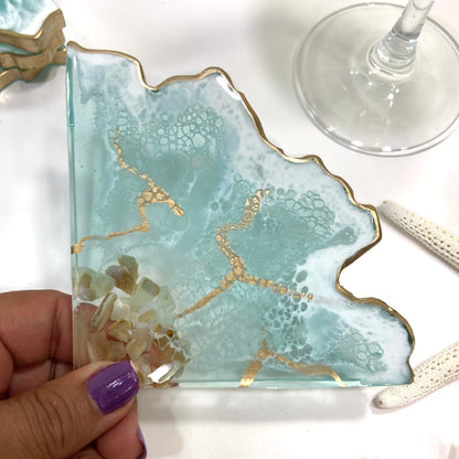Transparent Turquoise Resin Art Coasters