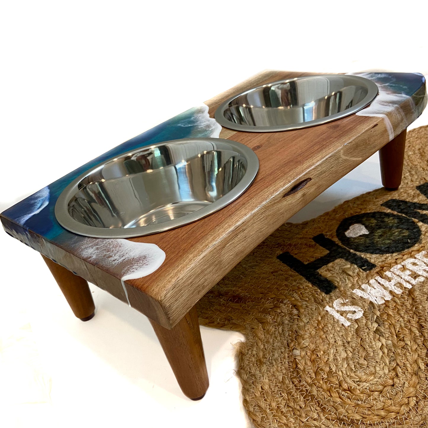 Ocean Waves Elevated Double Dog Bowl Stand: Stylish Comfort for Mealtimes