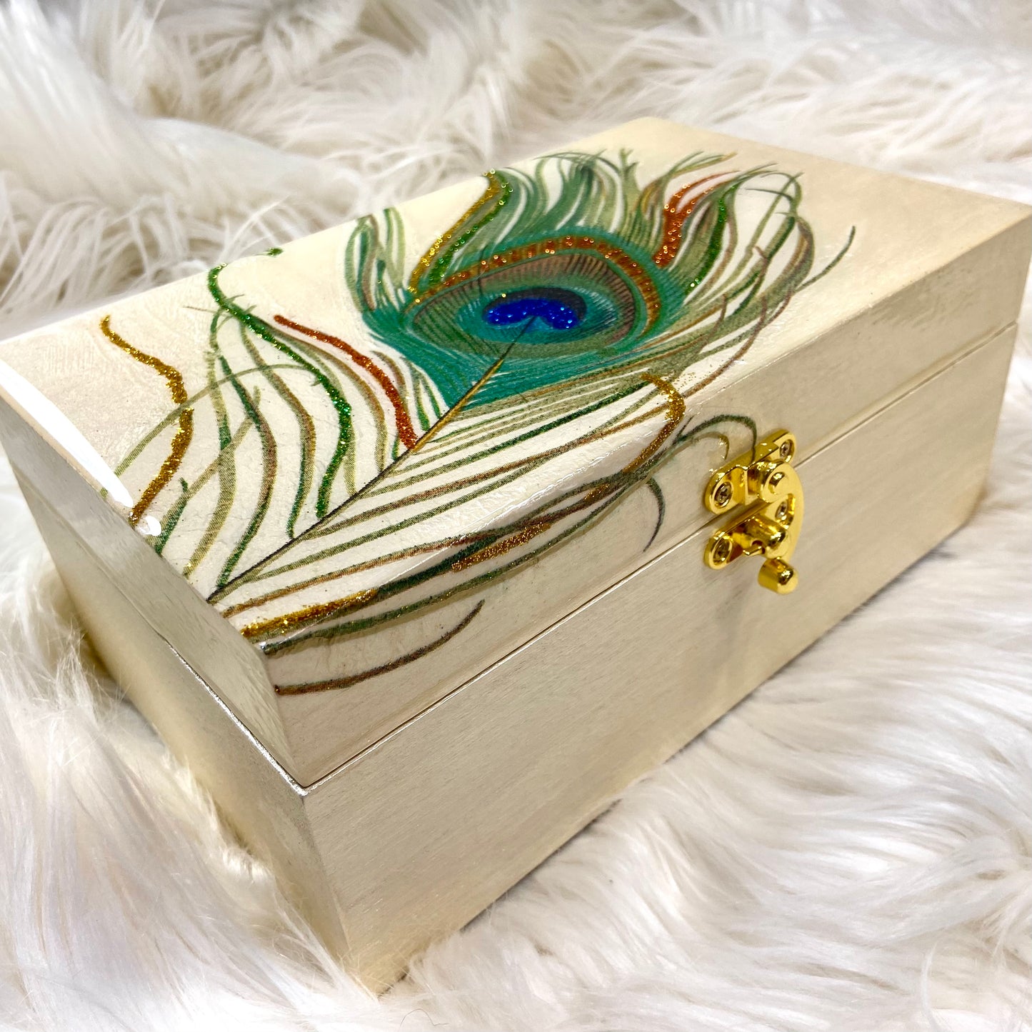 Peacock Feather Decorative Box with Mirror
