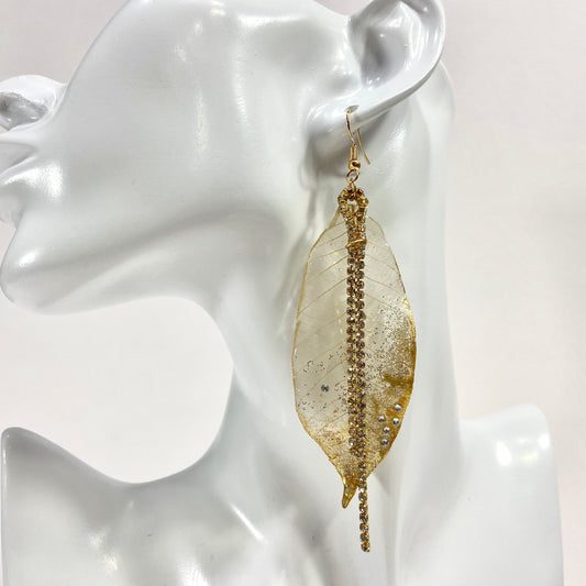 Skeleton Leaf Earrings - Gold