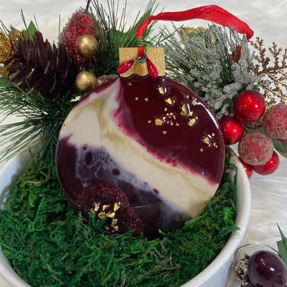 Round Flat Tree Ornament- Burgundy