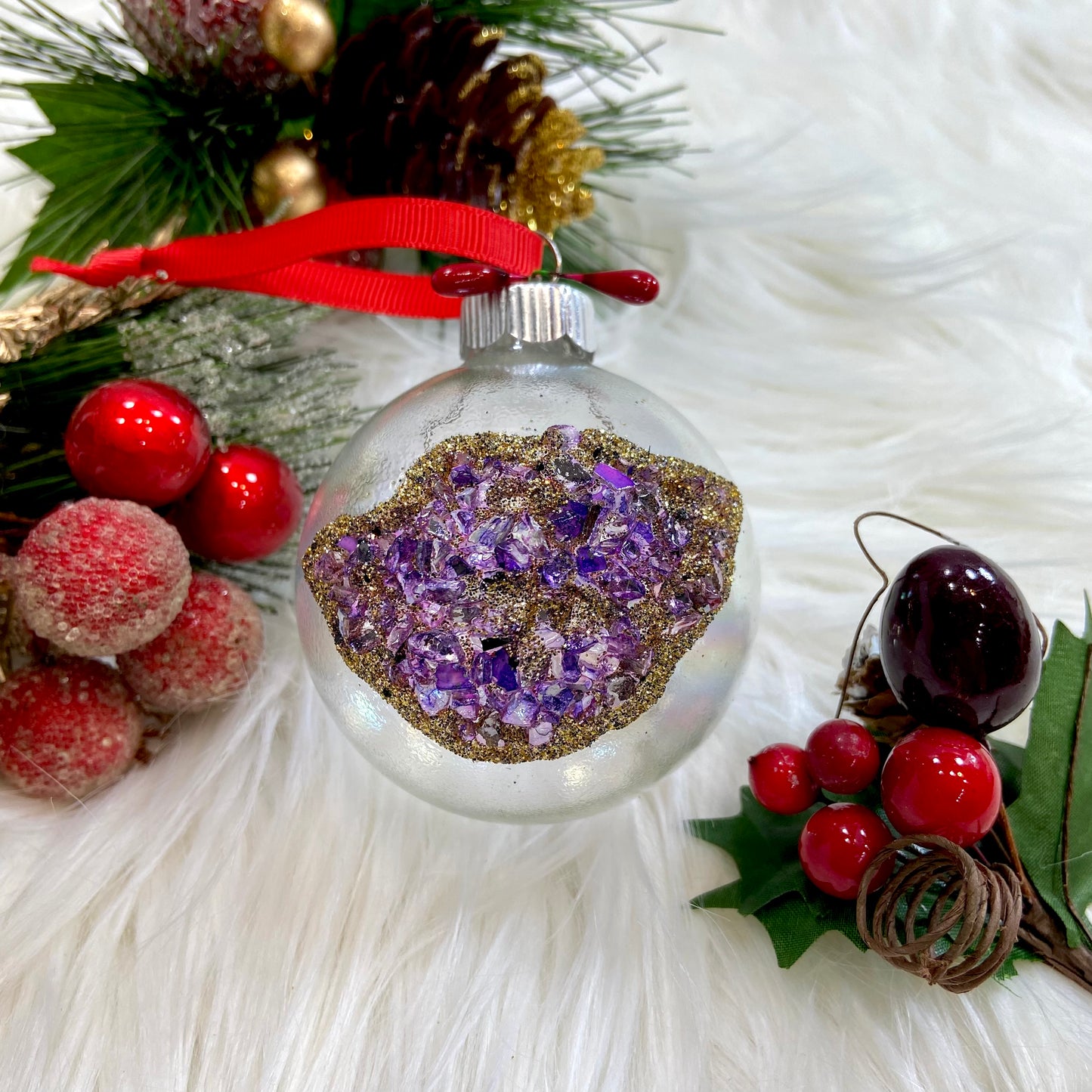 Amethyst Druzy Glass Ball Tree Ornament