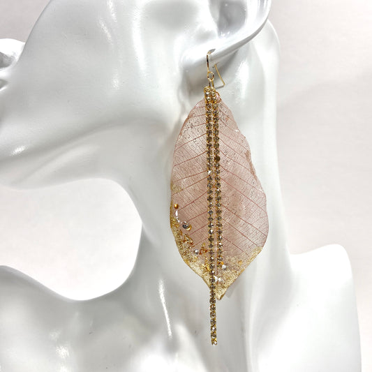 Skeleton Leaf Earrings - Pink