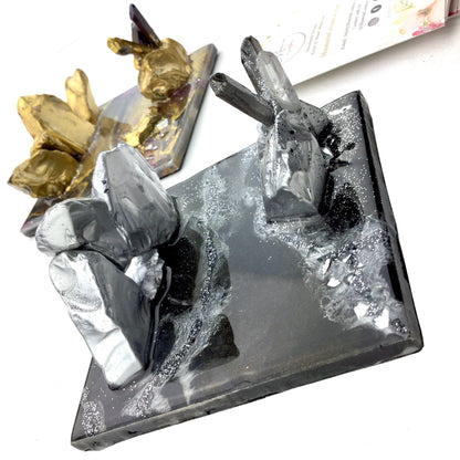 2 Geode Style Business Card Holders In purple and gold and the other in black and silver - Mamota Creative