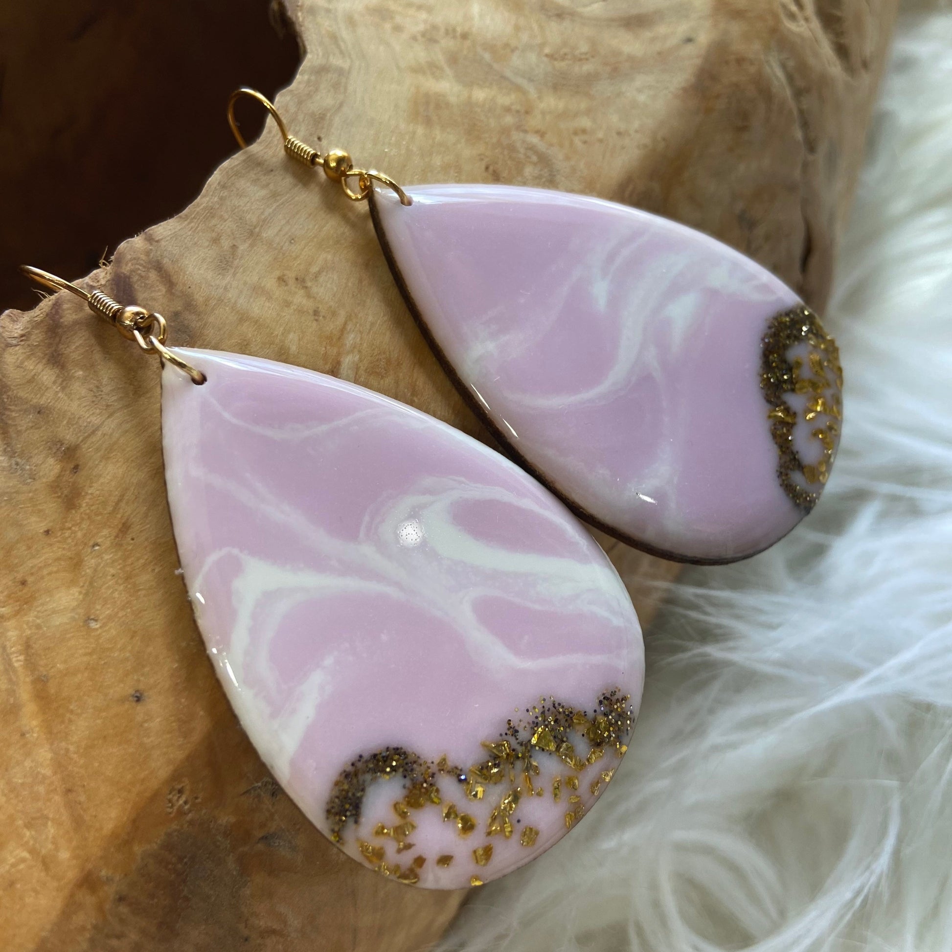 Pink and white geode teardrop earrings - Mamota Creative