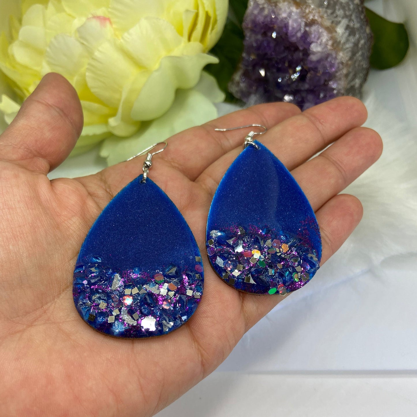 Blue and Purple Teardrop Earrings