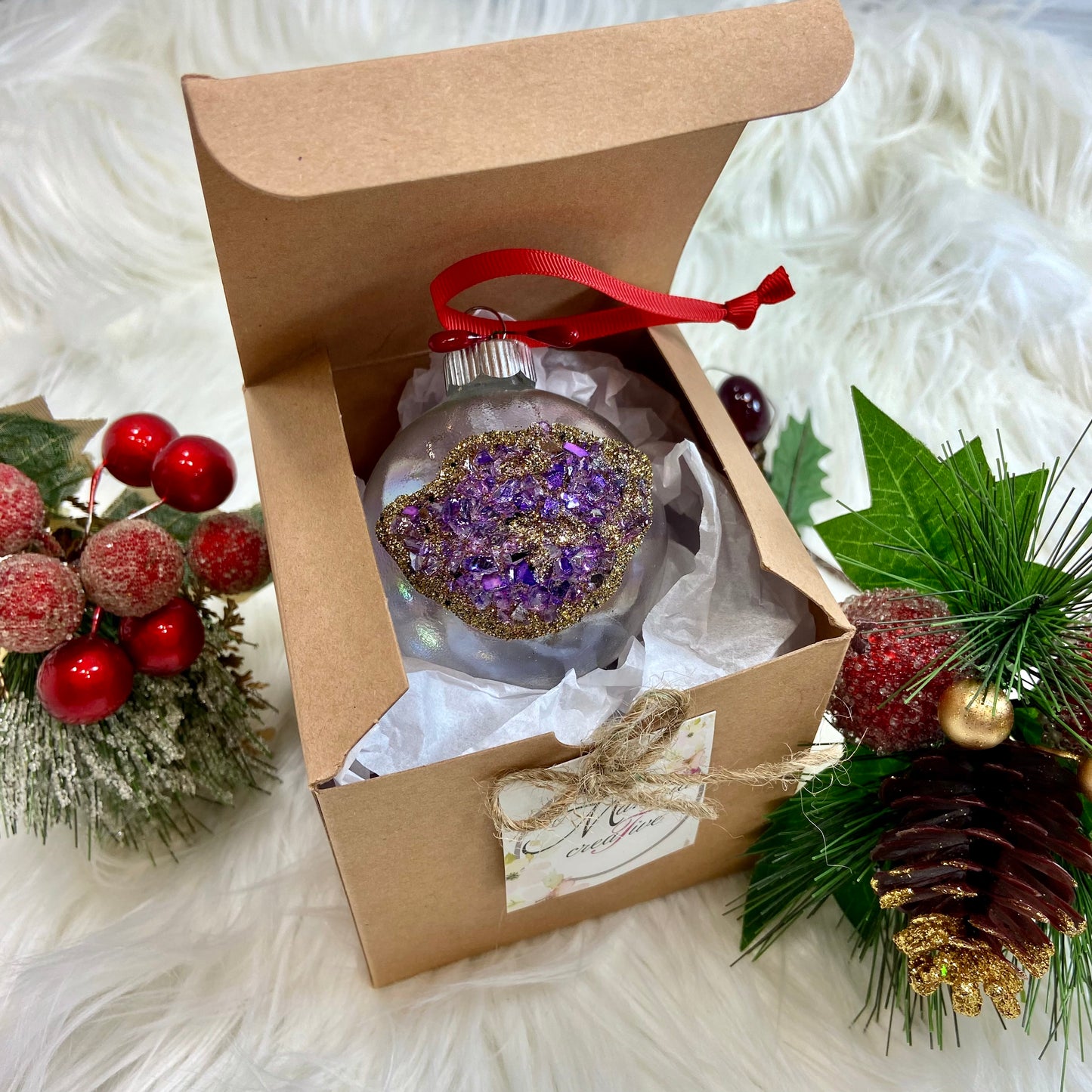 Amethyst Druzy Glass Ball Tree Ornament