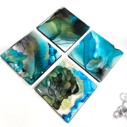 Alcohol Ink Coasters - Blue