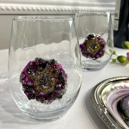 Purple Druzy Set of Glasses