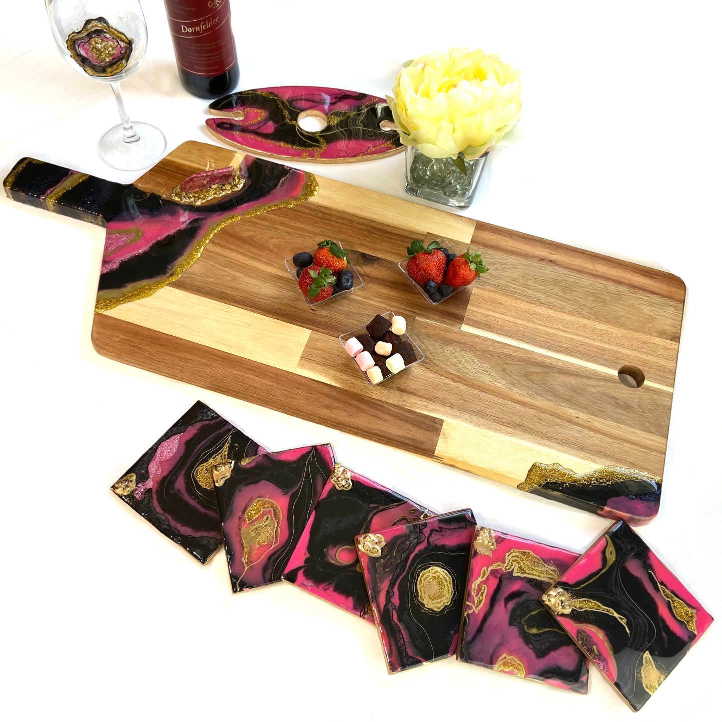 Hot Pink and Black Geode Serving Board - Large