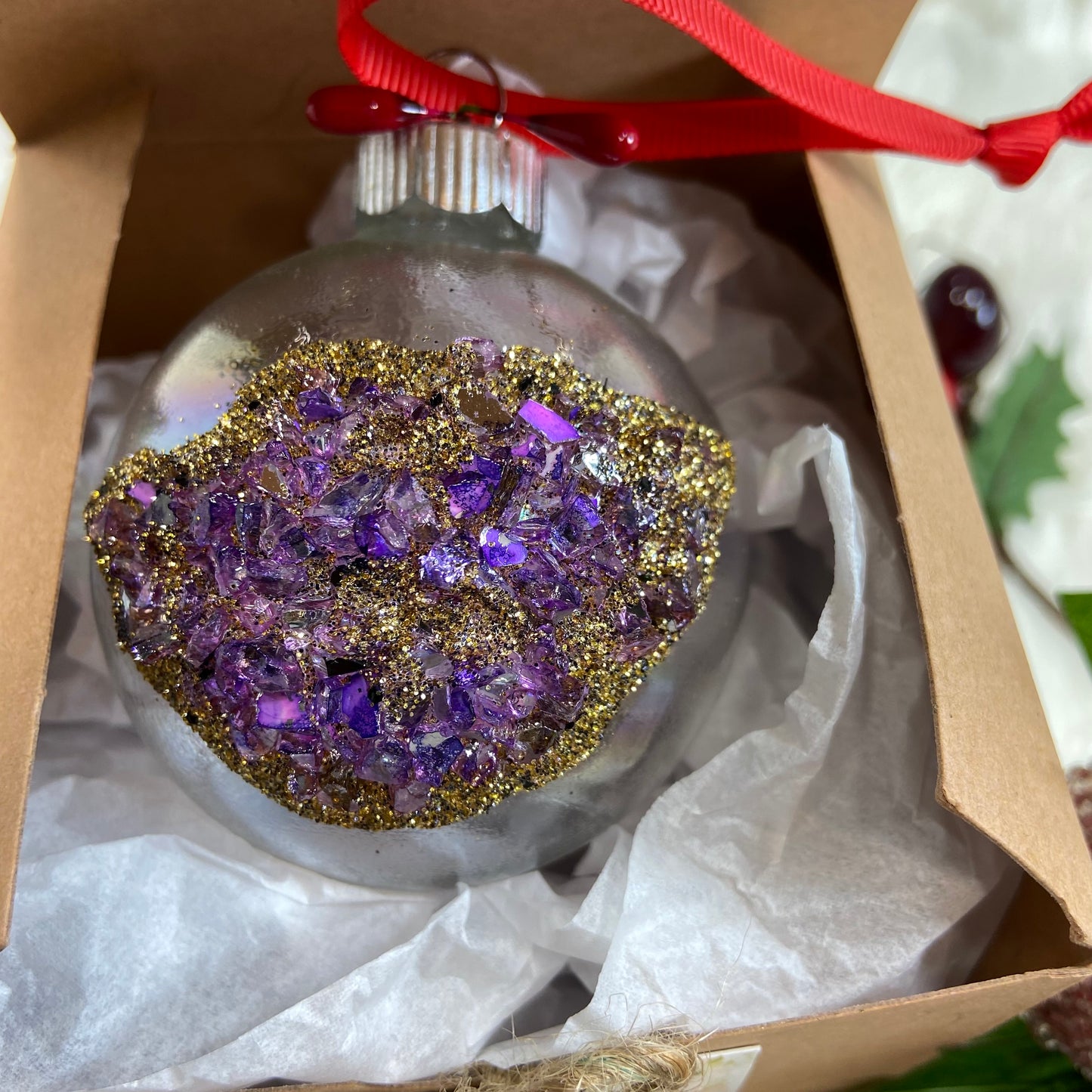Amethyst Druzy Glass Ball Tree Ornament