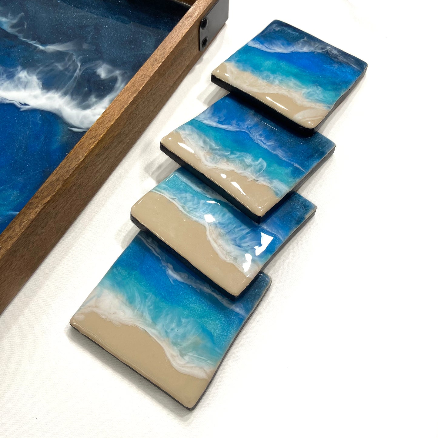 Deep Blue Oean Theme Resin Art Tray with Coordinating Accessories