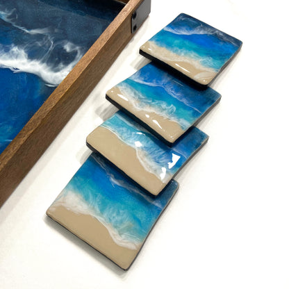 Deep Blue Oean Theme Resin Art Tray with Coordinating Accessories