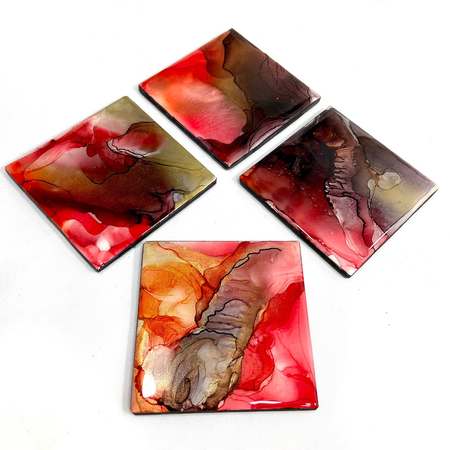 Alcohol Ink Coasters - Red