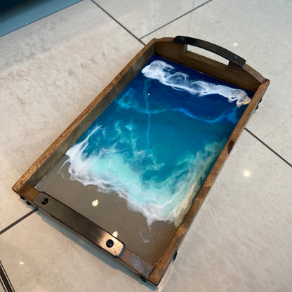 Deep Blue Oean Theme Resin Art Tray with Coordinating Accessories