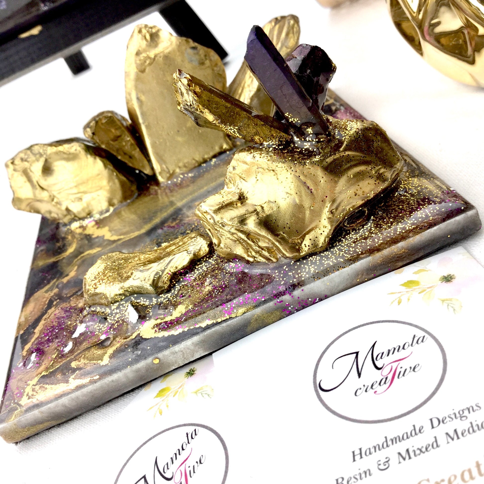 Geode Style Business Card Holder In purple and gold - Mamota Creative
