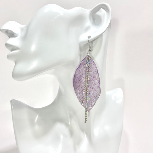 Skeleton Leaf Earrings - Purple