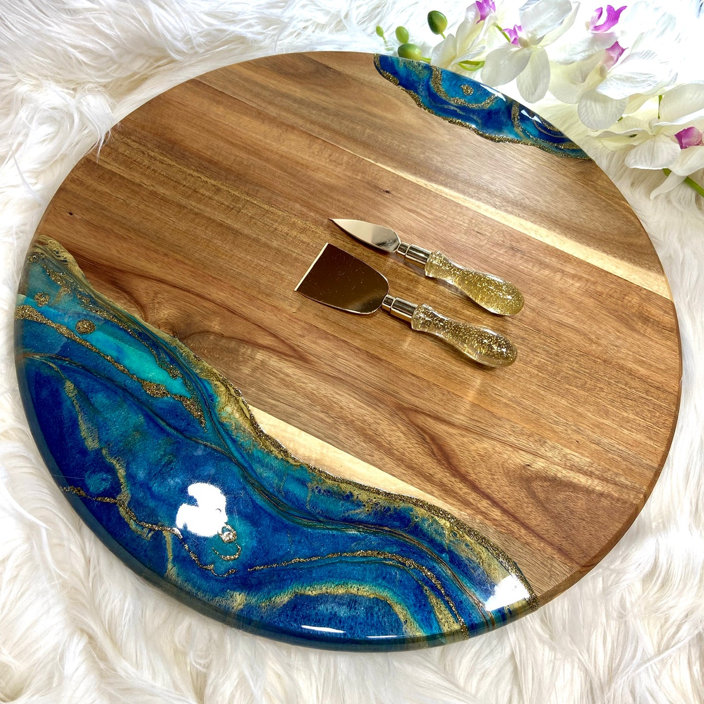 Abstract Art Lazy Susan - Blue and Gold
