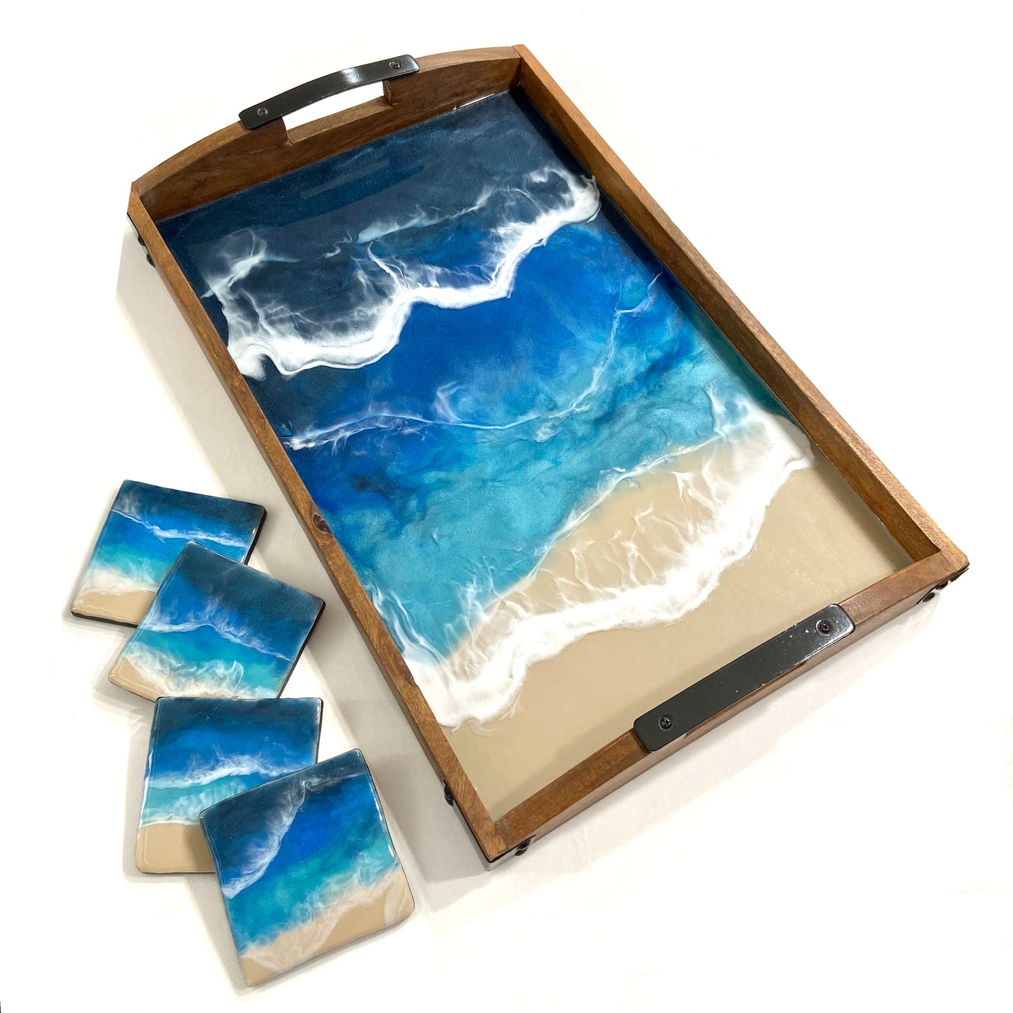 Deep Blue Oean Theme Resin Art Tray with Coordinating Accessories
