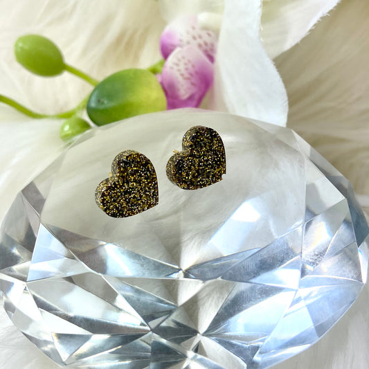 Heart Studs - Sparkly Gold