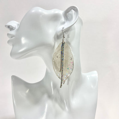 Skeleton Leaf Earrings - White