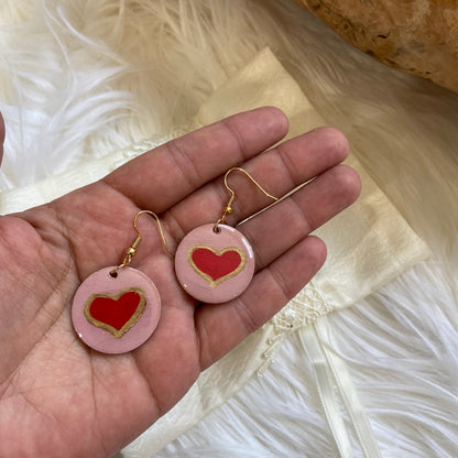Round Red Heart Earrings