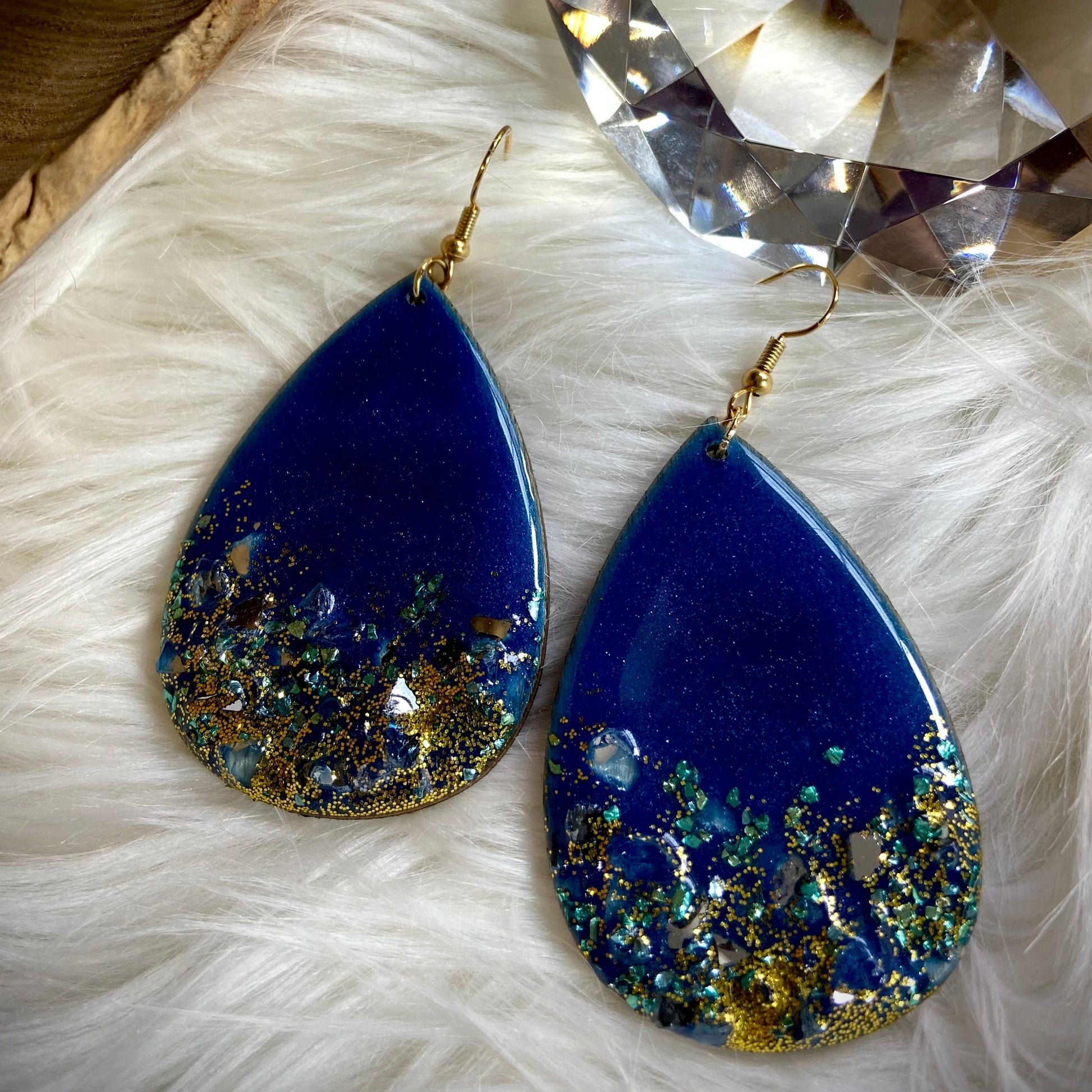 blue and gold Teardrop Earrings - Mamota Creative