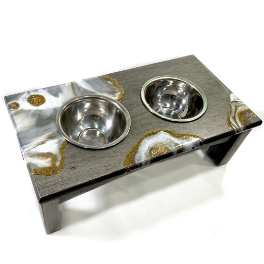 Elevated Double Dog Bowl - Marble Inspired