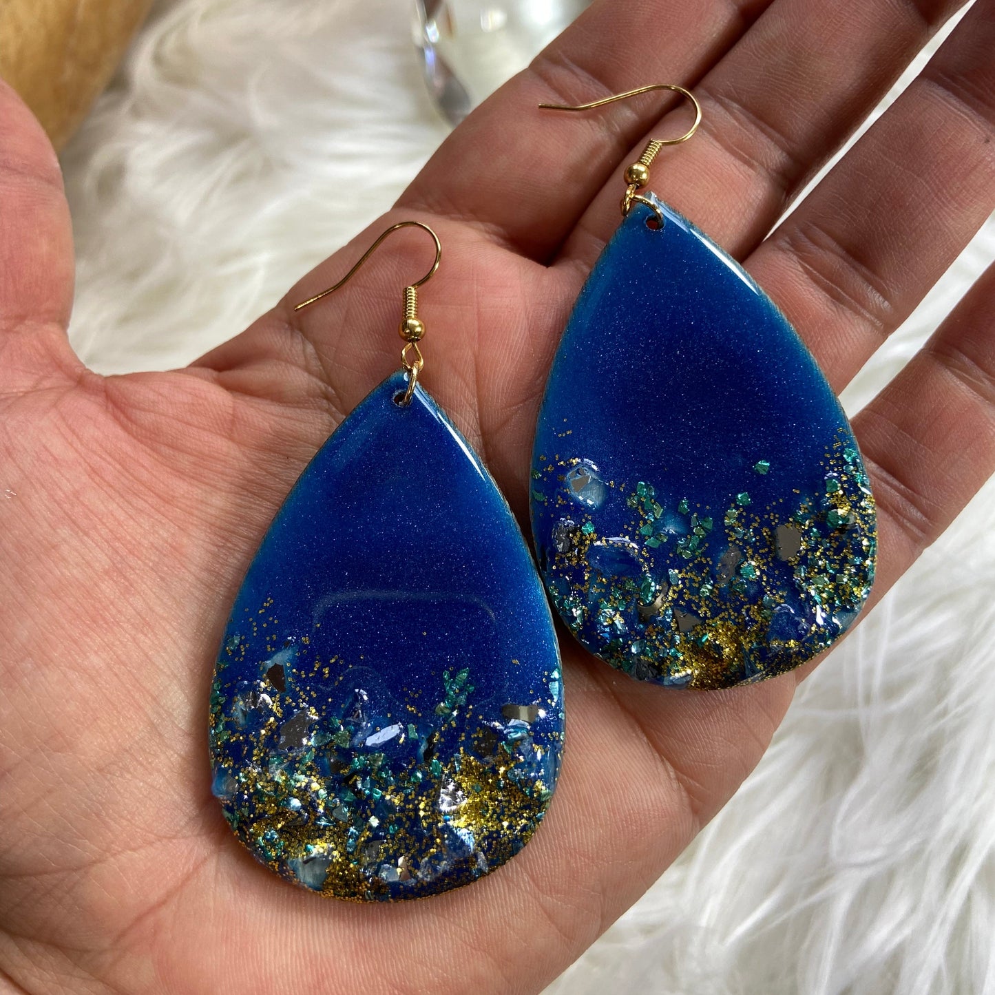 Blue and Gold Teardrop Earrings