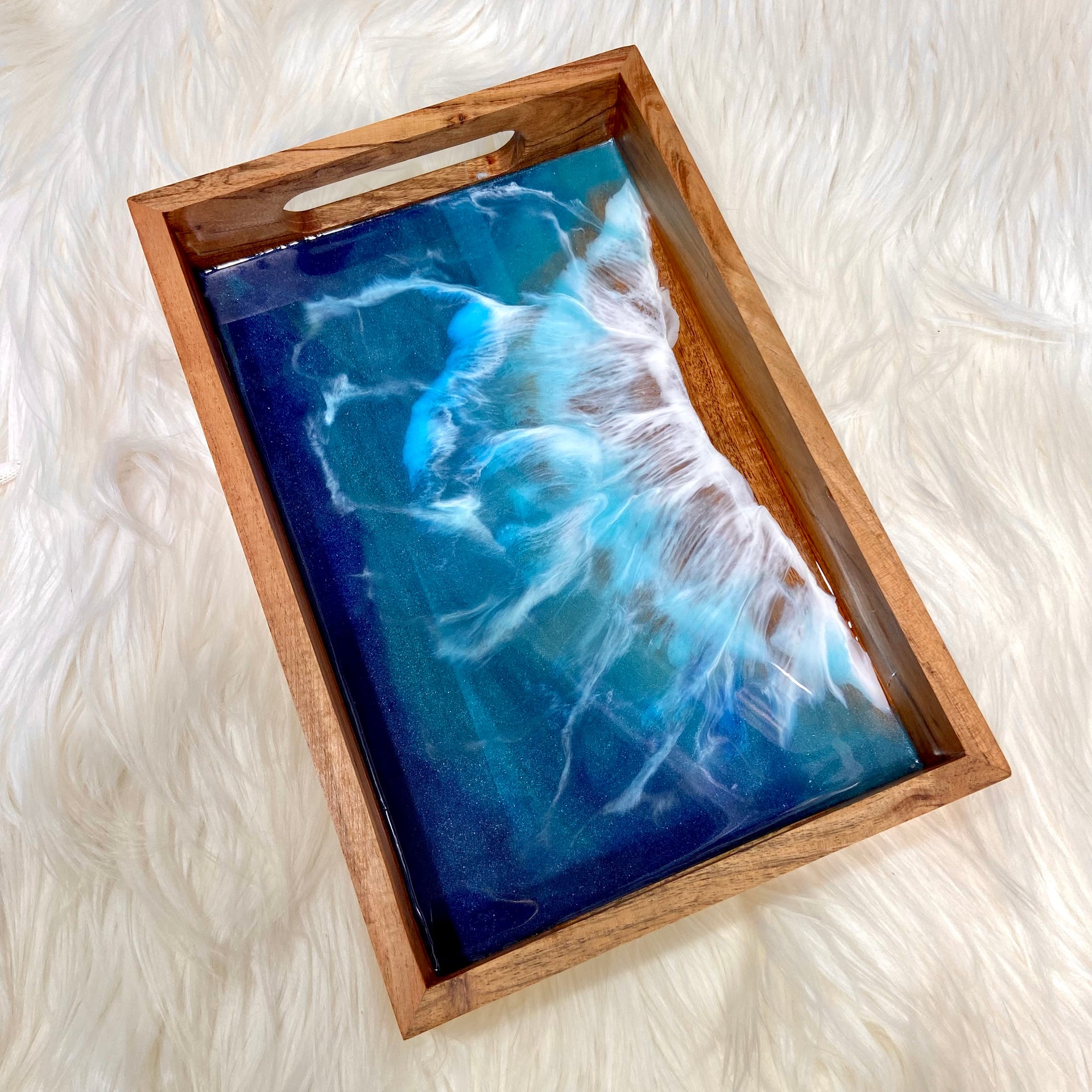 Decorative Wooden Tray Resin Pour Tutorial, Resin Art Tray, Ocean Resin Art