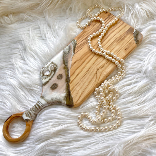 White Marble Serving Board - Olive Wood