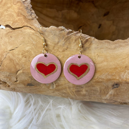 Round Red Heart Earrings