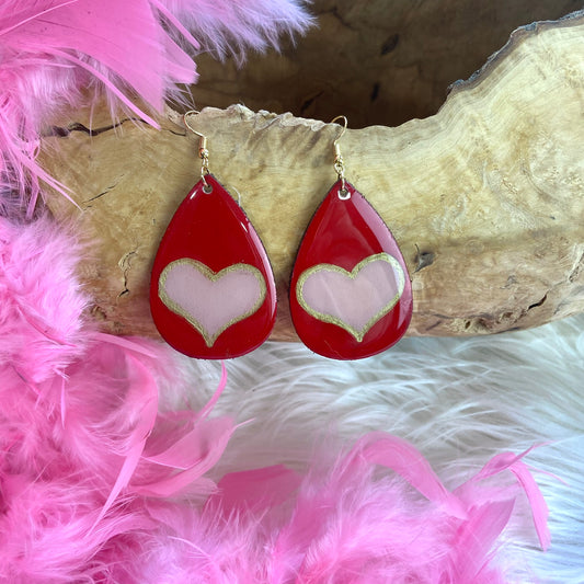 Pink Heart Teardrop Earrings