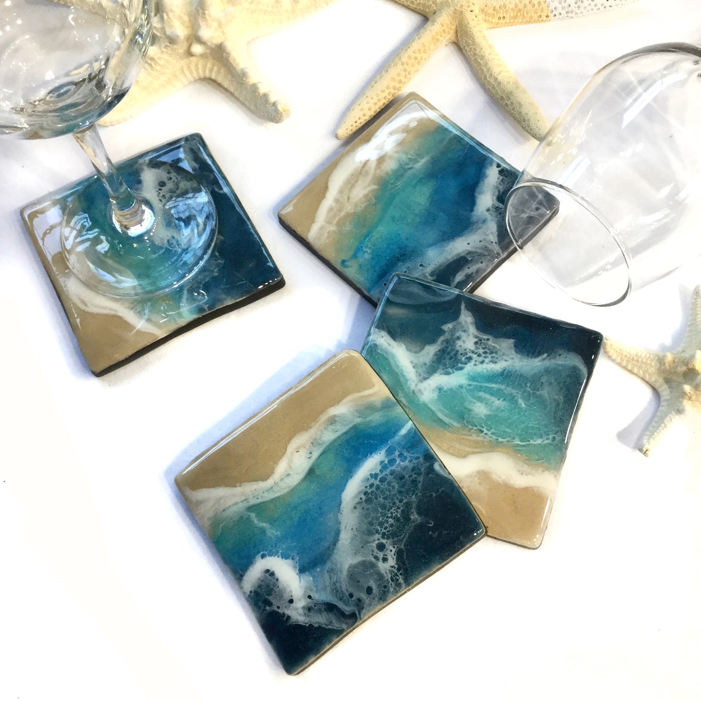Deep Blue Oean Theme Resin Art Tray with Coordinating Accessories