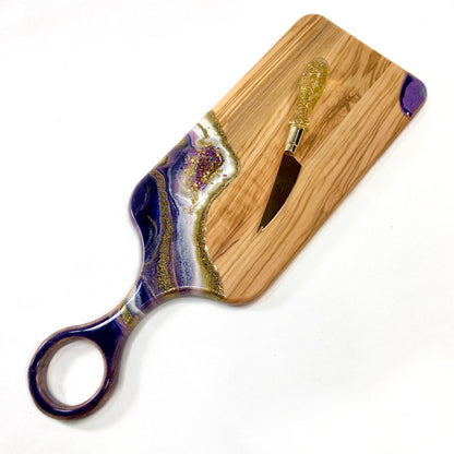 Geode Inspired Olive Wood Serving Board - Purple