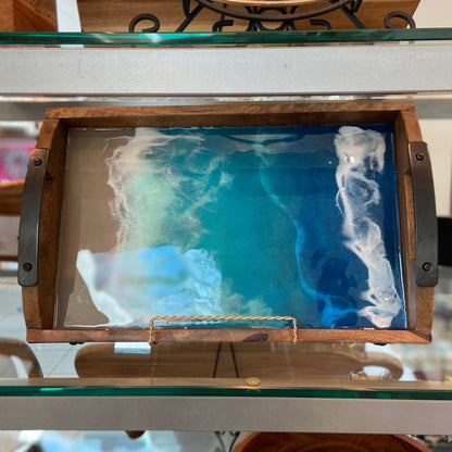Deep Blue Oean Theme Resin Art Tray with Coordinating Accessories